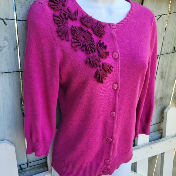 Anthropology Tabitha BarbieCore Fuscia Button Down Embellished Cardigan - Picture 5 of 8